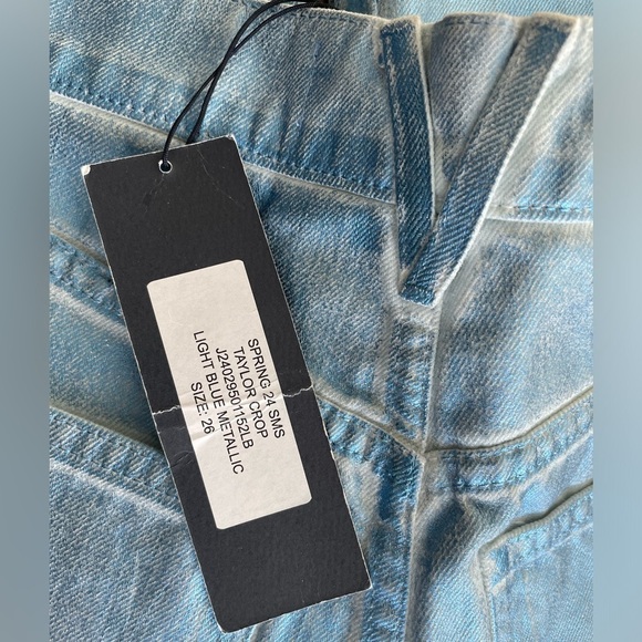 Veronica Beard Taylor Cropped Wide-Leg Blue Metallic Jeans NWT - Picture 7 of 9